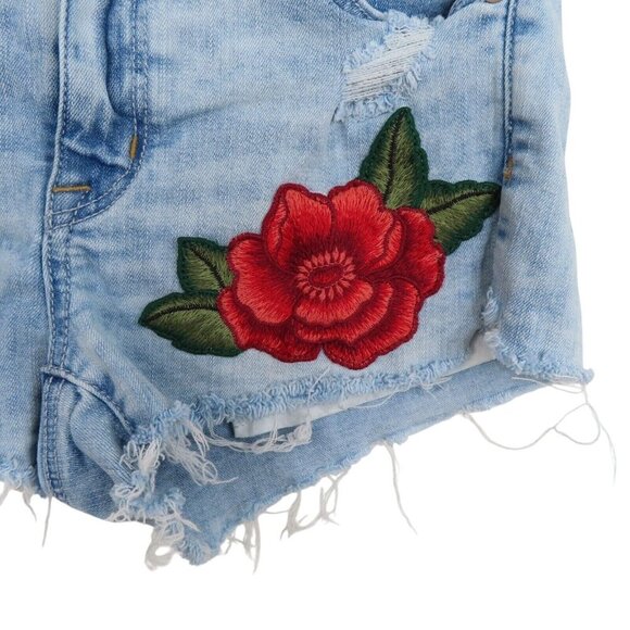 American Eagle Womens 4 Super Stretch Hi Rise Shortie Embroidered Roses Denim - Picture 3 of 9